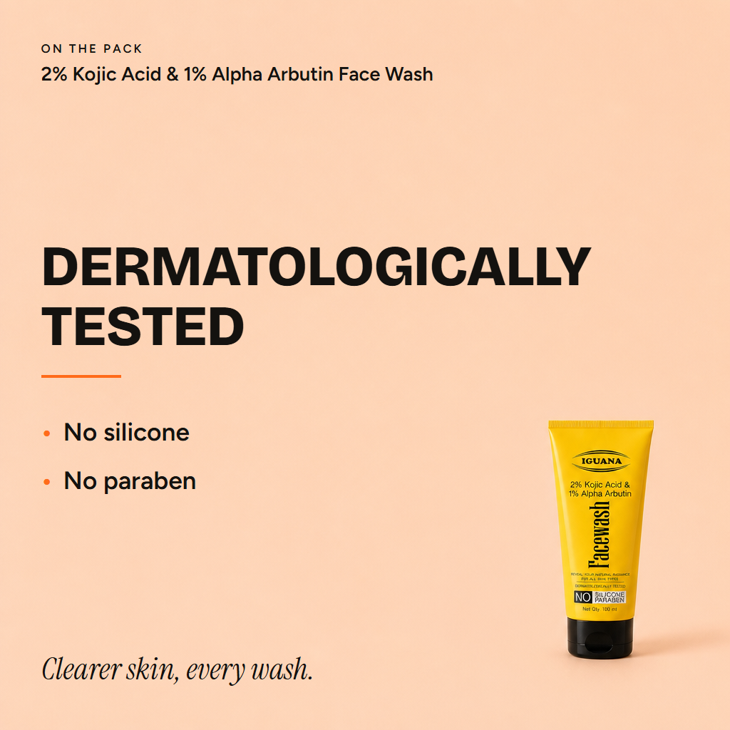2% Kojic Acid & 1% Alpha Arbutin Face Wash — proof