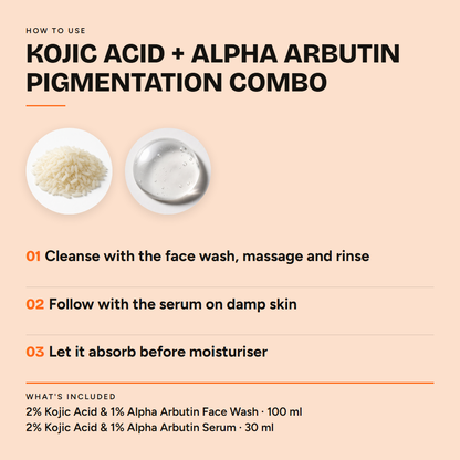 2% Kojic Acid + 1% Alpha Arbutin Pigmentation Combo Facewash and Serum — ingredients