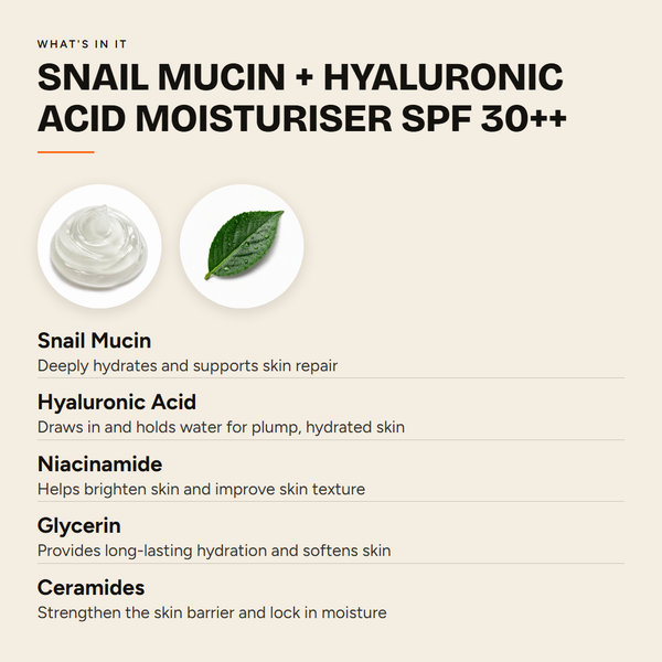 Snail Mucin with Hyaluronic Acid Moisturizer with SPf 30 ++